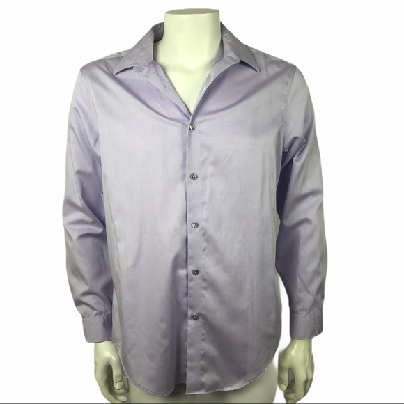 Calvin Klein CK Men's Shirt Slim Fit Non-Iron Long Sleeve Purple 16-23/24 Cotton - Picture 2 of 15